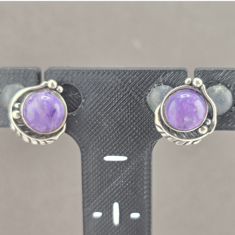 Vintage Carolyn Pollack Relios Estate Stud Earrings Purple Sterling Silver